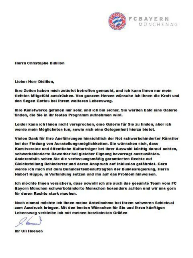 Schreiben von Bayern-Präsident Uli Hoeneß