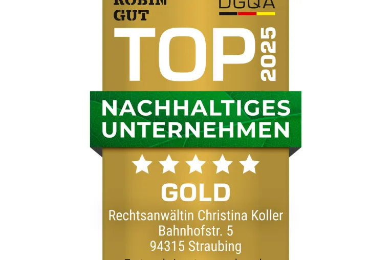 Bild: Erstmals ROBIN GUT Nachhaltigkeitssiegel an Rechtsanwaltskanzlei vergeben
