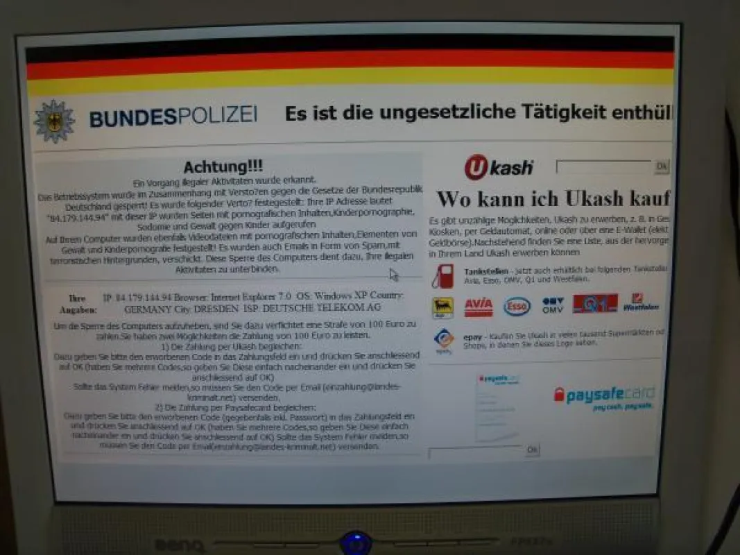 Bundespolizei-Trojaner fordert zur Zahlung einer Strafe auf.