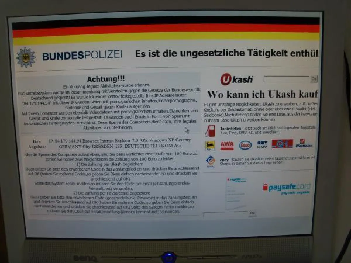 Bundespolizei-Trojaner fordert zur Zahlung einer Strafe auf.