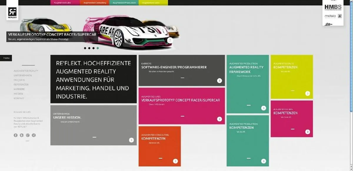 Startseite der RE'FLEKT GmbH Website
