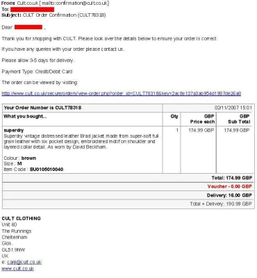 Bild: Bot tarnt sich als angebliche CULT-Bestellung