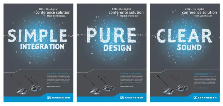 klondike realisiert internationale Kommunikation für Konferenzsystem: Fliegende Buchstaben für Sennheiser Bild: klondike realisiert internationale Kommunikation für Konferenzsystem: Fliegende Buchstaben für Sennheiser