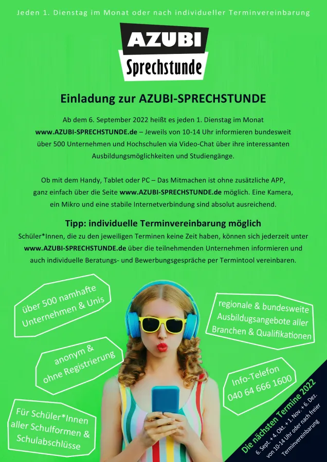 Am 6. September 2022 startet die Azubi-Sprechstunde bundesweit durch (© AZUBI-SPRECHSTUNDE)