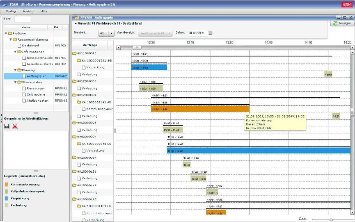 LogiMAT 2010: TEAM zeigt Ressourcenplanung mit ProStore® - zum Beispiel Auftragsplanung.