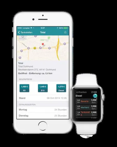 volltanken – jetzt auch für die Apple Watch Bild: volltanken – jetzt auch für die Apple Watch