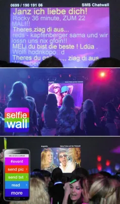 Bild: Interaktive Eventsysteme SMS Chatwall, Voting und Selfiewall ergänzen die Veranstaltungstechnik auf Partys