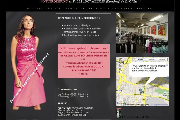 Fashionart eröffnet Outlet Store für Abendkleider, Partymode und Abiballkleider in Berlin Kreuzberg Bild: Fashionart eröffnet Outlet Store für Abendkleider, Partymode und Abiballkleider in Berlin Kreuzberg