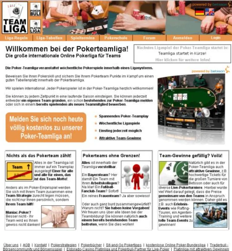 Der Internetauftritt der Poker-Teamliga
