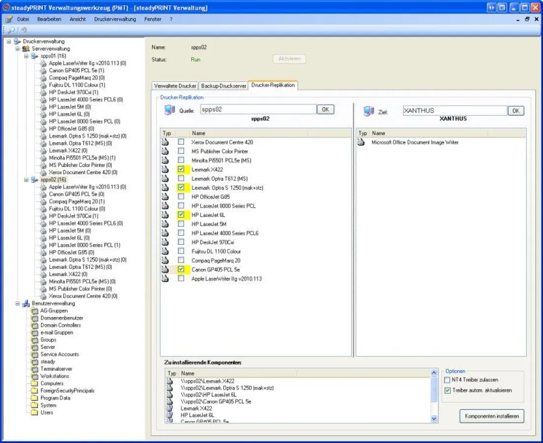 Die Druckerverwaltung und -Replikation mit steadyPRINT ist unkompliziert. Druckertreiber können automatisch aktualisiert werden.