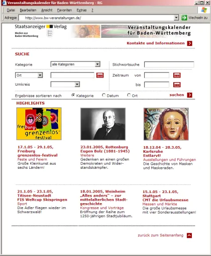 Der Veranstaltungskalender für ganz Baden-Württemberg Bild: Der Veranstaltungskalender für ganz Baden-Württemberg