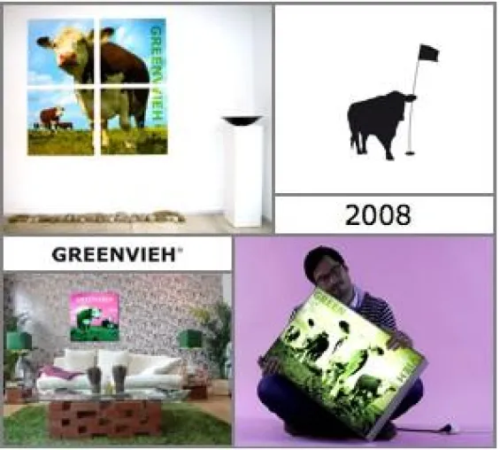 Bild: GREENVIEH-Wohndesign erobert Deutschland - Die Pop Art-Kuhdamen grasen auf Leinwand und auf LED-Display