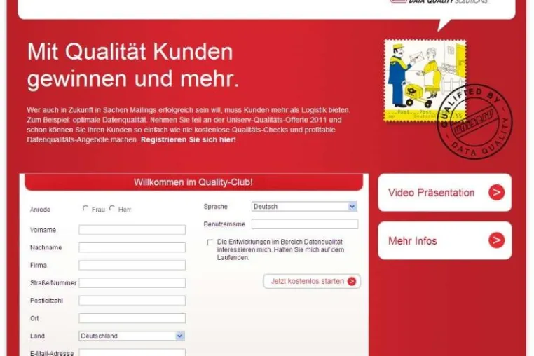 Uniserv bietet unter qualitaetsdienstleister.com kostenlosen Qualitäts-Check ihrer Adressdaten Bild: Uniserv bietet unter qualitaetsdienstleister.com kostenlosen Qualitäts-Check ihrer Adressdaten
