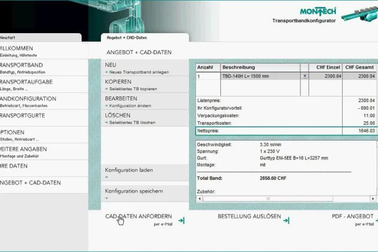 Montech: Transportband-Konfigurator neu mit CAD-Daten Bild: Montech: Transportband-Konfigurator neu mit CAD-Daten