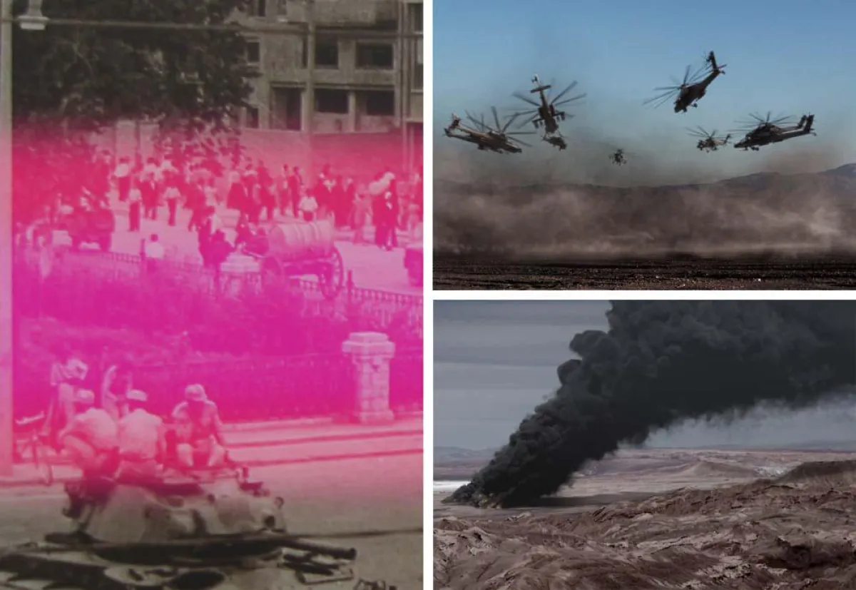 Dirk Eicken: Studie zu Iran 53 (Ausschnitt), 2010; Mihai Grecu: We'll become oil (Videostills), 2010