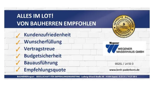 Bild: WEGENER MASSIVHAUS GMBH: 2020 erneut hohe Bauqualität und Verlässlichkeit