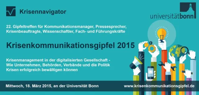 Pilotenstreik, Manipulationsvorwürfe, Seuchen – Krisenkommunikationsgipfel 2015 an der Universität Bonn Bild: Pilotenstreik, Manipulationsvorwürfe, Seuchen – Krisenkommunikationsgipfel 2015 an der Universität Bonn