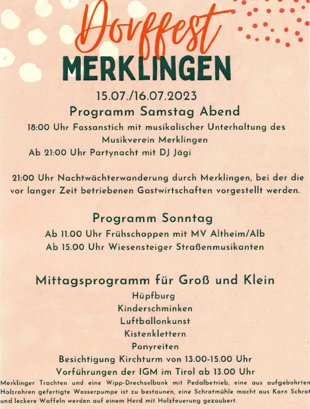 Das ganze Dorf feiert mit zahlreichen Attraktionen (© Merklinger Vereine)