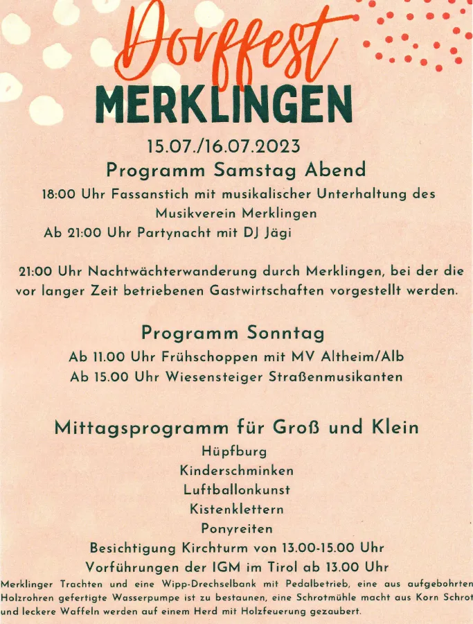 Das ganze Dorf feiert mit zahlreichen Attraktionen (© Merklinger Vereine)