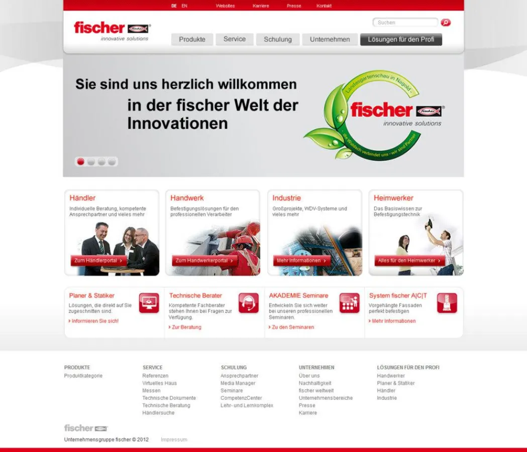 Screenshot der Webseite www.fischer.de