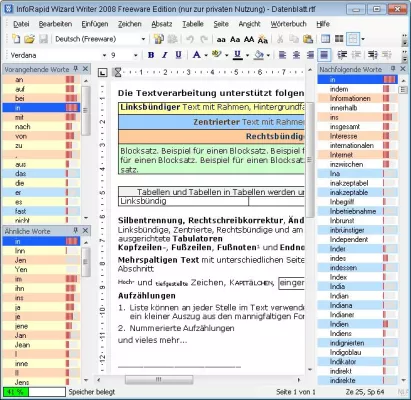 Bild: InfoRapid Wizard Writer 2008: Kostenlose Textverarbeitung ahnt, was man schreiben möchte