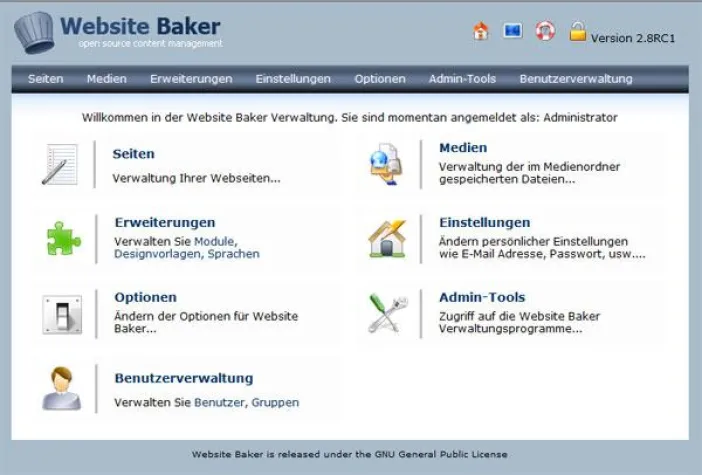 Bild: Websitebaker CMS Version 2.8 RC 1 steht zum Download bereit