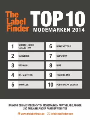 TheLabelFinder: Aktuelles Ranking der Top 10 Modemarken 2014 Bild: TheLabelFinder: Aktuelles Ranking der Top 10 Modemarken 2014