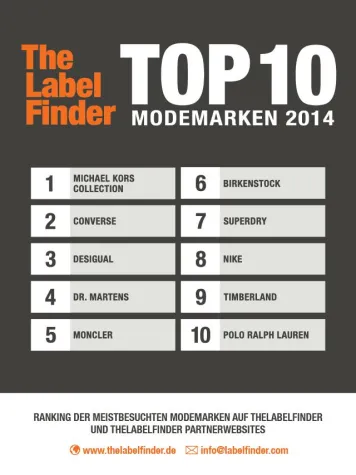 Bild: TheLabelFinder: Aktuelles Ranking der Top 10 Modemarken 2014