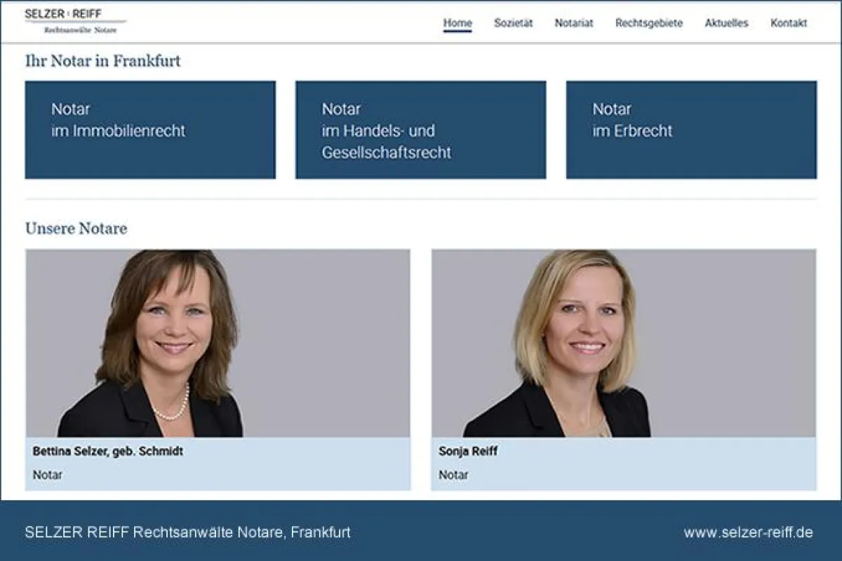 Internetseite der Sozietät SELZER REIFF Rechtsanwälte Notare, Frankfurt.