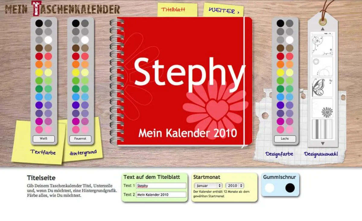 Taschenkalender online selbst gestalten