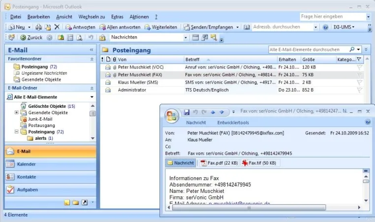 Bild: IXI-UMS für Windows Small Business Server 2011 - serVonic mit Fax und Unified Messaging für kleine Unternehmen