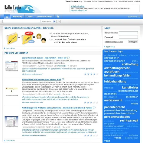 Bild: Bookmarks - Lesenzeichen Online Verwalten auf hallo-erde.de