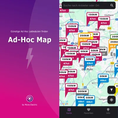 Bild: Ad-Hoc Map: Neue Lade-App mit Preisvergleich für E-Autofahrer startet im App Store