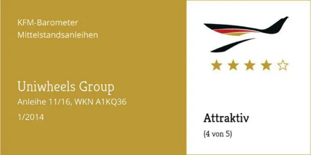 Bild: KFM-Mittelstandsanleihen-Barometer – Uniwheels-Anleihe wird auf „attraktiv“ gestuft