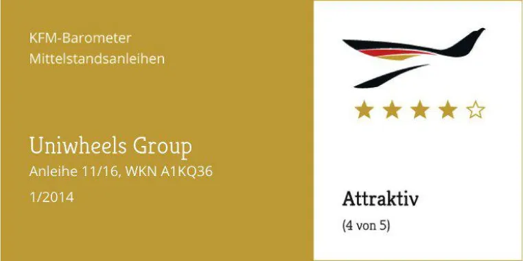 Bild: KFM-Mittelstandsanleihen-Barometer – Uniwheels-Anleihe wird auf „attraktiv“ gestuft