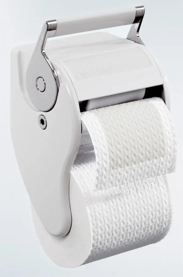 Das neue Sanitim-Pflegesystem spendiert auf Hebelzug normales Toilettenpapier mit Ölbalsam getränkt