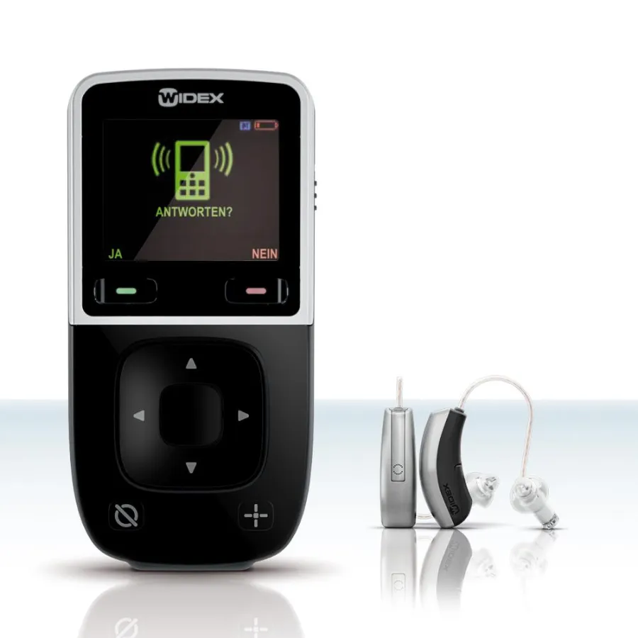 Widex Mobile Dex für drahtloses beidohriges Telefonieren und die drahtlose Übertragung von Audiosignalen (MP3-Player).
