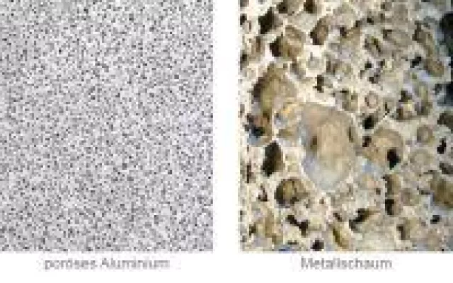 Poröses Aluminium im Vergleich zu Metallschaum Bild: Poröses Aluminium im Vergleich zu Metallschaum