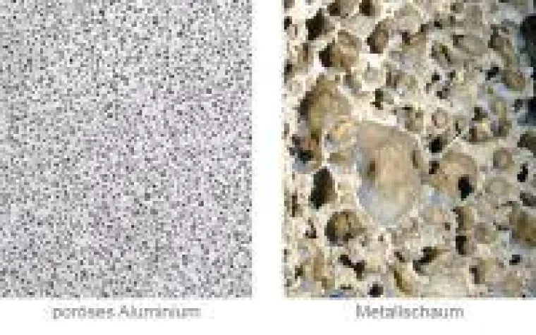 Poröses Aluminium im Vergleich zu Metallschaum Bild: Poröses Aluminium im Vergleich zu Metallschaum