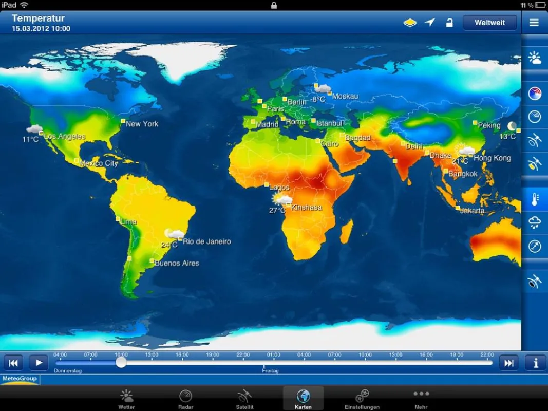 WeatherPro for iPad mit hochauflösenden Wetterkarten