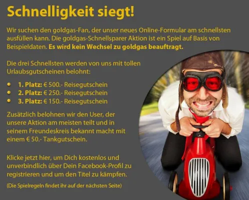 goldgas startet Schnellsparer-Spiel auf Facebook Bild: goldgas startet Schnellsparer-Spiel auf Facebook