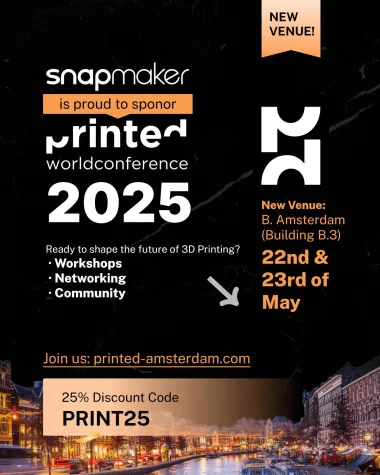 Snapmaker ist stolzer Sponsor der Printed World Conference 2025 in Amsterdam Bild: Snapmaker ist stolzer Sponsor der Printed World Conference 2025 in Amsterdam