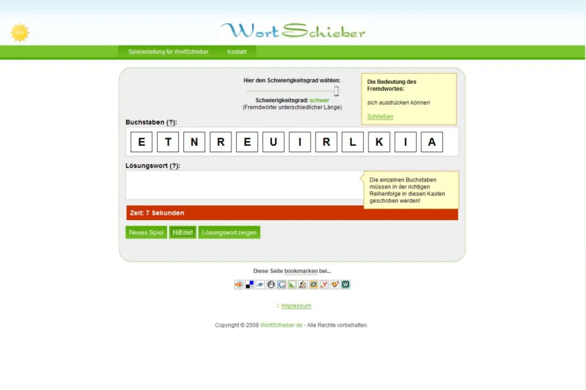 Wortschieber.de - ein Online-Spiel für Groß und Klein
