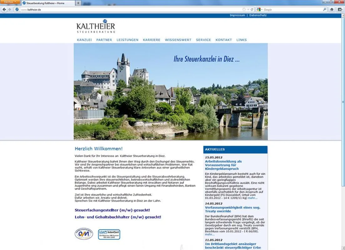 Homepage Kanzlei Kaltheier, Steuerkanzlei in Diez an der Lahn