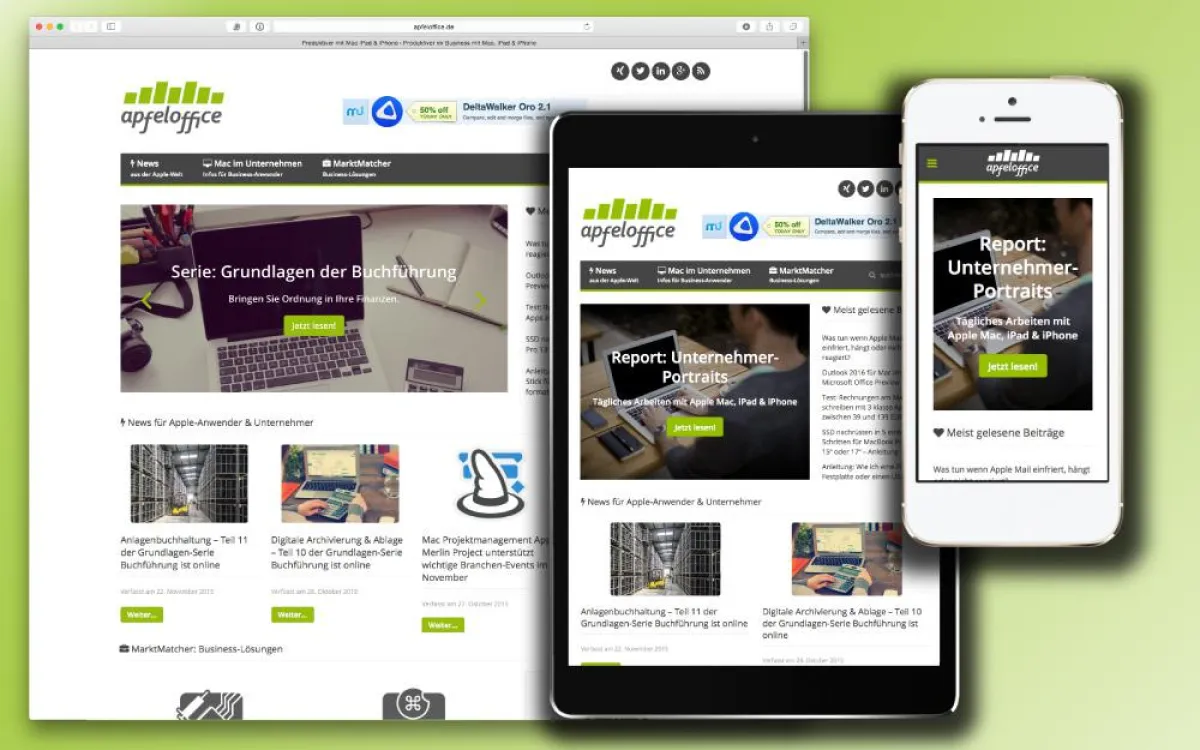 Das neue responsive Web-Design von apfeloffice.de