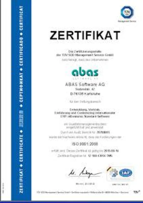 ABAS Software AG nach ISO-9001:2008 zertifiziert