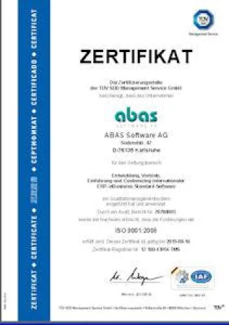 Bild: ABAS erhält ISO 9001 Zertifikat