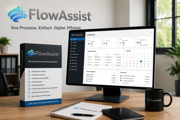 XFlowAssist vereint Auftragsmanagement, E-Rechnung und Buchhaltung in einer lokalen Plattform Bild: XFlowAssist vereint Auftragsmanagement, E-Rechnung und Buchhaltung in einer lokalen Plattform
