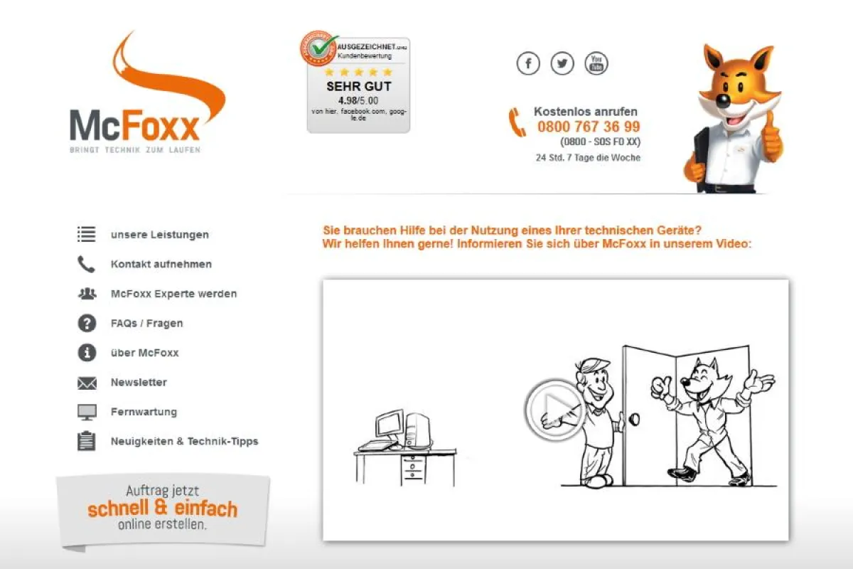 Die Startseite der McFoxx Homepage