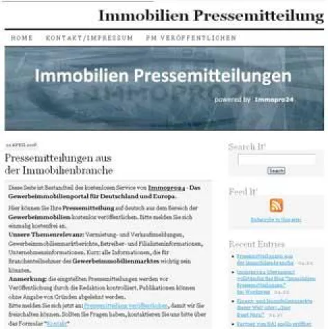 Bild: Immopro24 übernimmt vollständig das Blog “Immobilien Pressemitteilungen” bei Wordpress